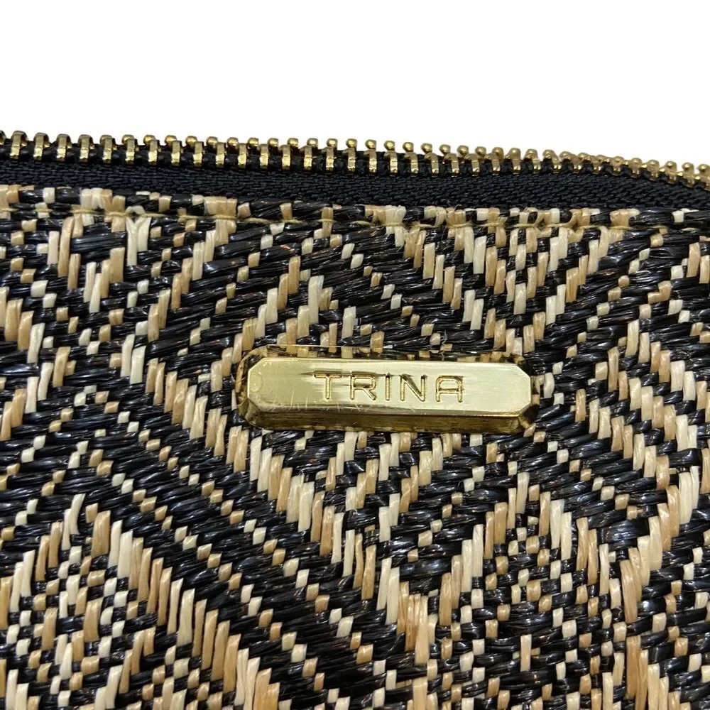 Trina‎ Brand Tan and Black Woven Cosmetic Bag With Zipper Closure